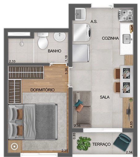 Apartamento à venda com 27m², 1 quarto sem vaga - 17