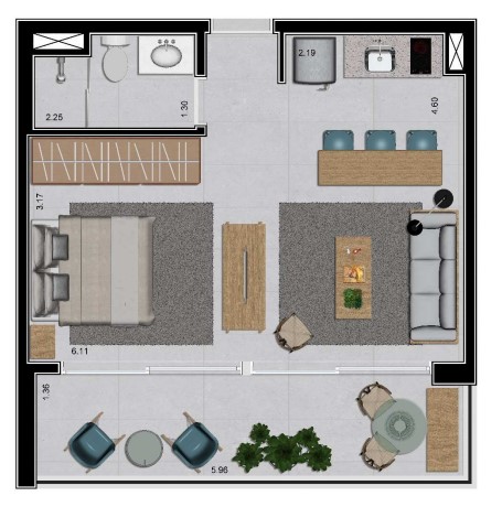 Studio à venda com 42m², 0 quartos com vaga - 86