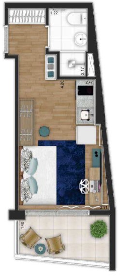 Studio à venda com 24m², 1 quarto com vaga - 16