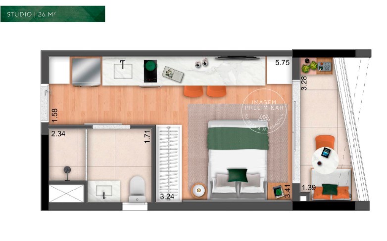 Studio à venda com 26m², 0 quartos sem vaga - 8