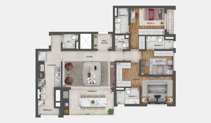 Apartamento à venda com 122m², 3 quartos com vaga - 24