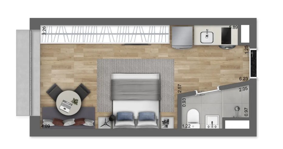 Studio à venda com 45m², 1 quarto sem vaga - 15