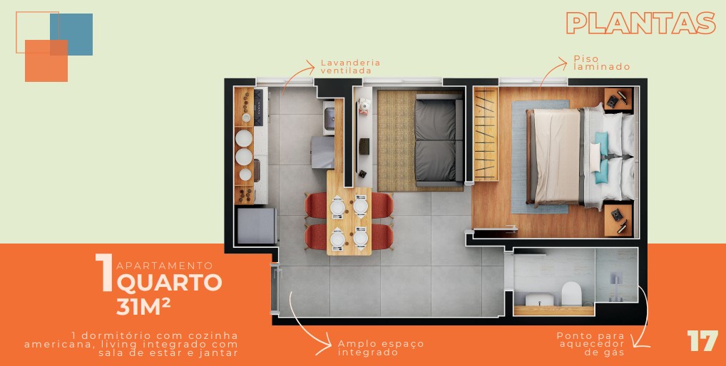 Apartamento à venda com 31m², 1 quarto sem vaga - 17