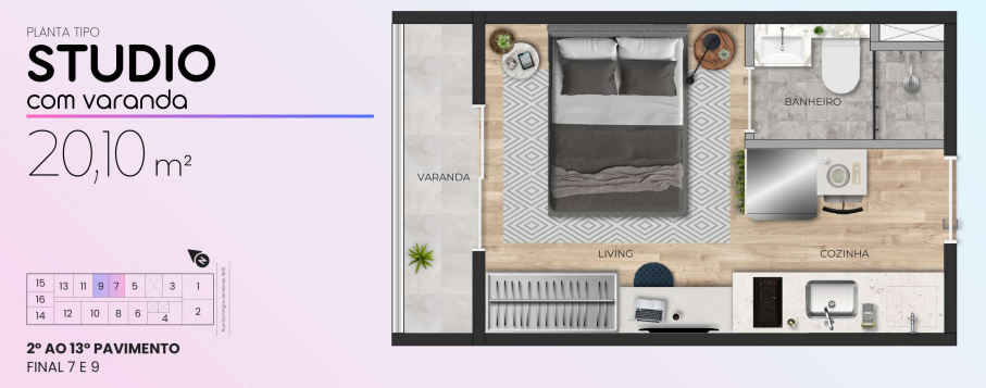 Studio à venda com 20m², 0 quartos sem vaga - 21
