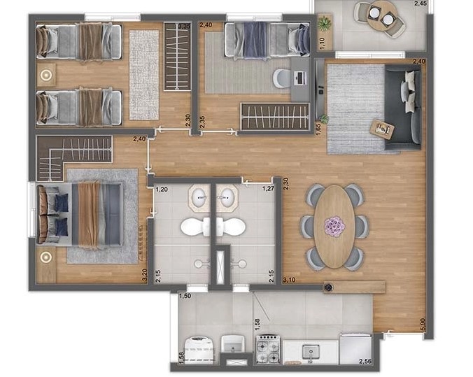 Apartamento à venda com 60m², 3 quartos com vaga - 33