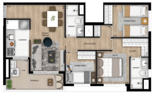Apartamento à venda com 67m², 3 quartos com vaga - 23