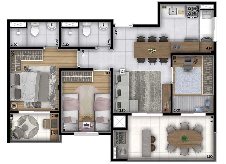 Apartamento à venda com 66m², 3 quartos com vaga - 34