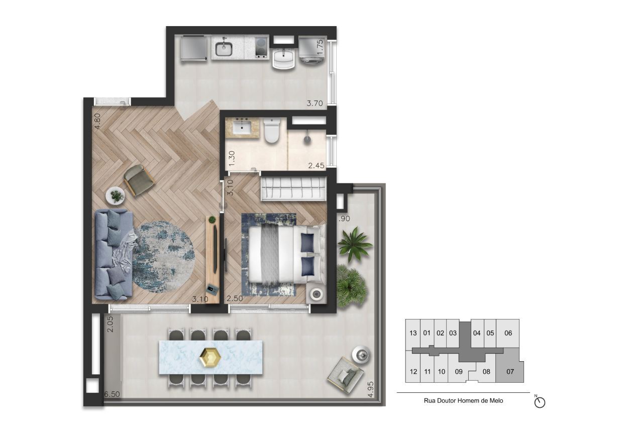 Apartamento à venda com 59m², 1 quarto sem vaga - 18