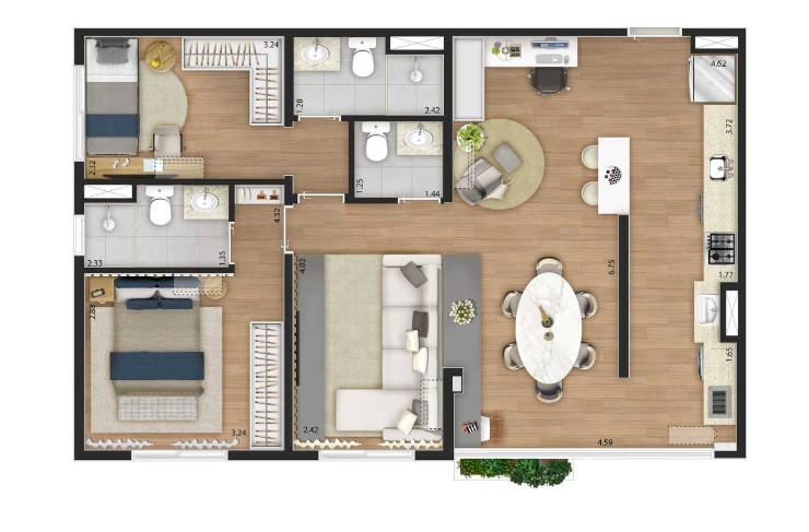 Apartamento à venda com 75m², 3 quartos com vaga - 24