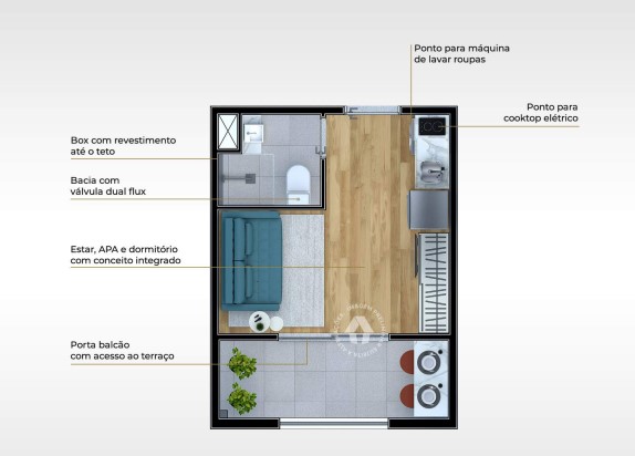 Studio à venda com 21m², 0 quartos sem vaga - 21