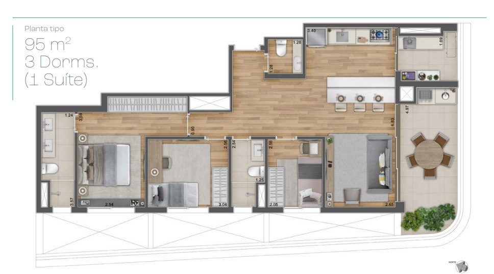 Apartamento à venda com 95m², 3 quartos com vaga - 17
