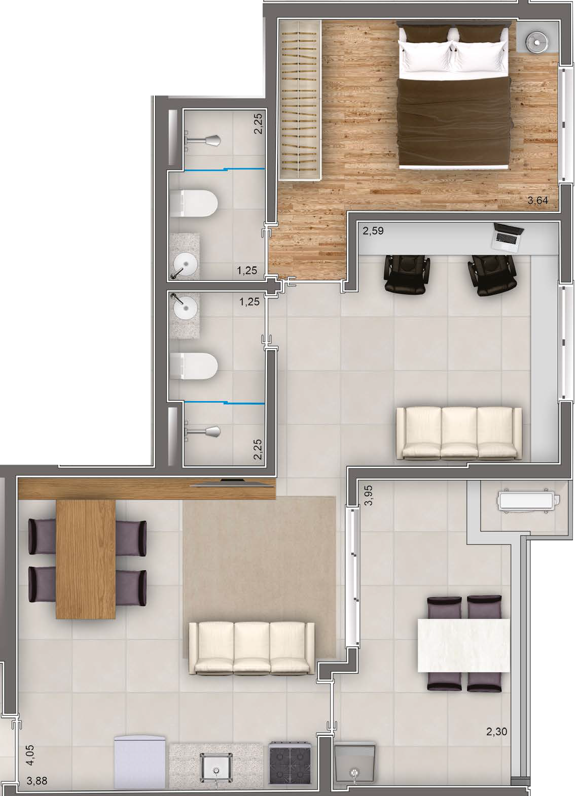Apartamento à venda com 61m², 1 quarto com vaga - 15