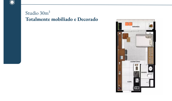 Studio à venda com 30m², 0 quartos com vaga - 50