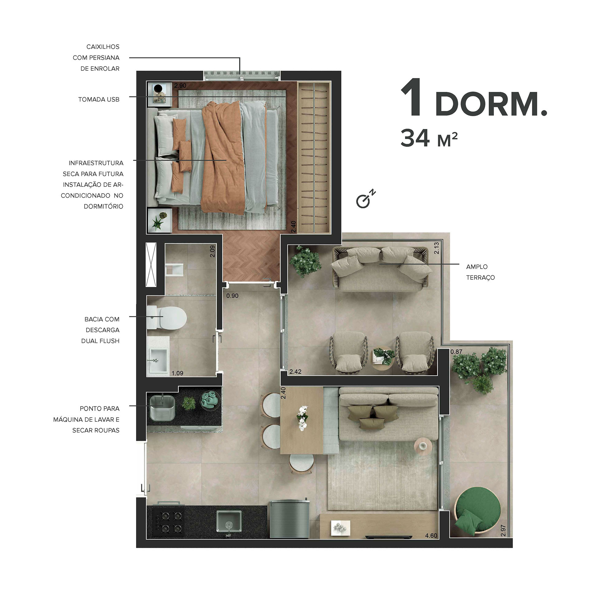 Apartamento à venda com 34m², 1 quarto sem vaga - 24