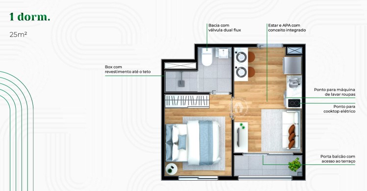 Apartamento à venda com 25m², 1 quarto sem vaga - 30