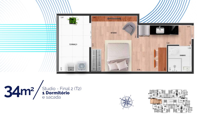 Apartamento à venda com 34m², 2 quartos sem vaga - 18