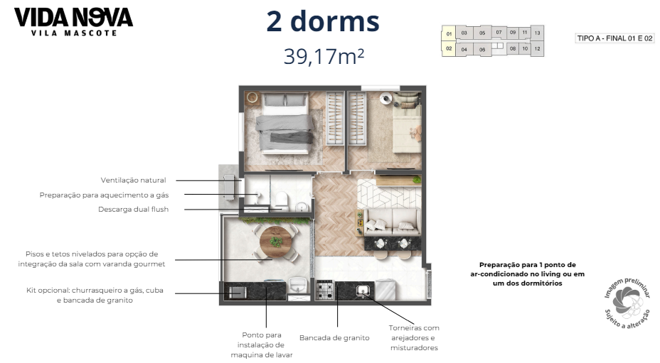 Apartamento à venda com 39m², 2 quartos com vaga - 15