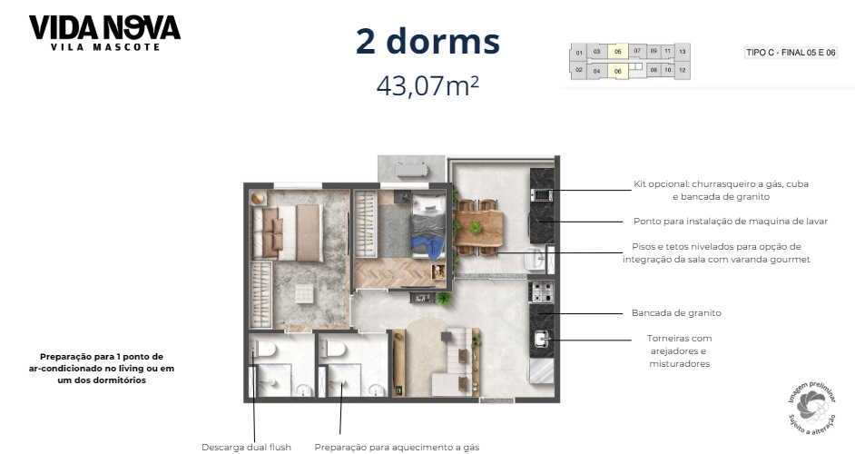 Apartamento à venda com 43m², 2 quartos com vaga - 15