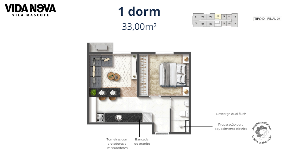 Apartamento à venda com 33m², 1 quarto sem vaga - 15