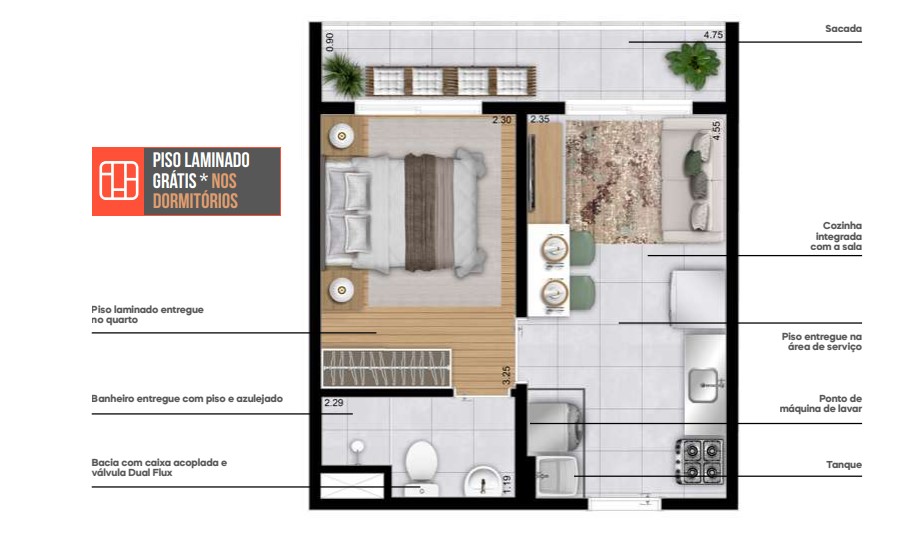 Apartamento à venda com 29m², 1 quarto sem vaga - 19