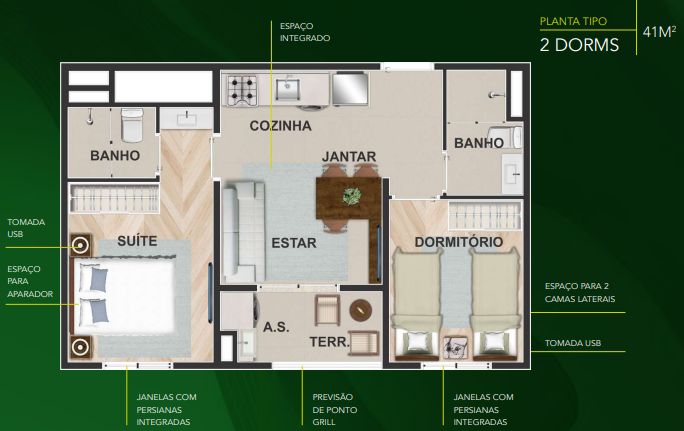 Apartamento à venda com 41m², 2 quartos com vaga - 25