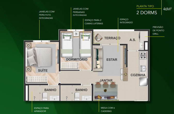 Apartamento à venda com 46m², 2 quartos com vaga - 25