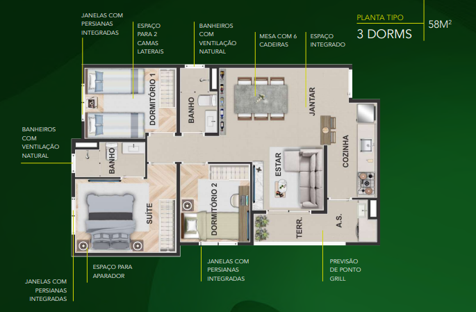 Apartamento à venda com 58m², 3 quartos com vaga - 26
