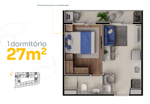Studio à venda com 27m², 1 quarto sem vaga - 49