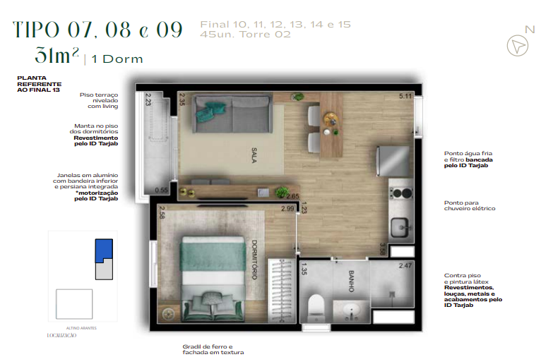 Apartamento à venda com 31m², 1 quarto sem vaga - 26
