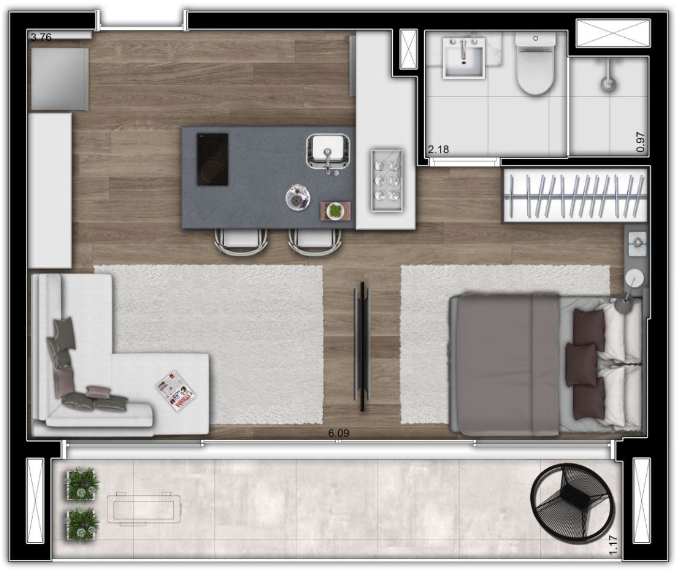 Studio à venda com 34m², 1 quarto com vaga - 12