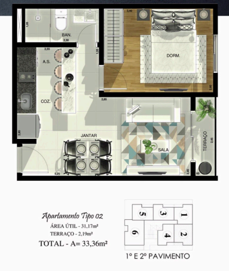 Apartamento à venda com 33m², 1 quarto sem vaga - 19