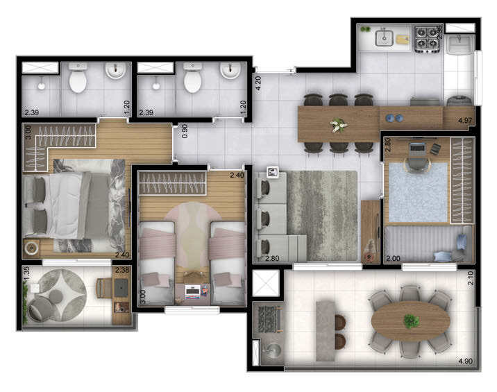 Apartamento à venda com 66m², 3 quartos com vaga - 21