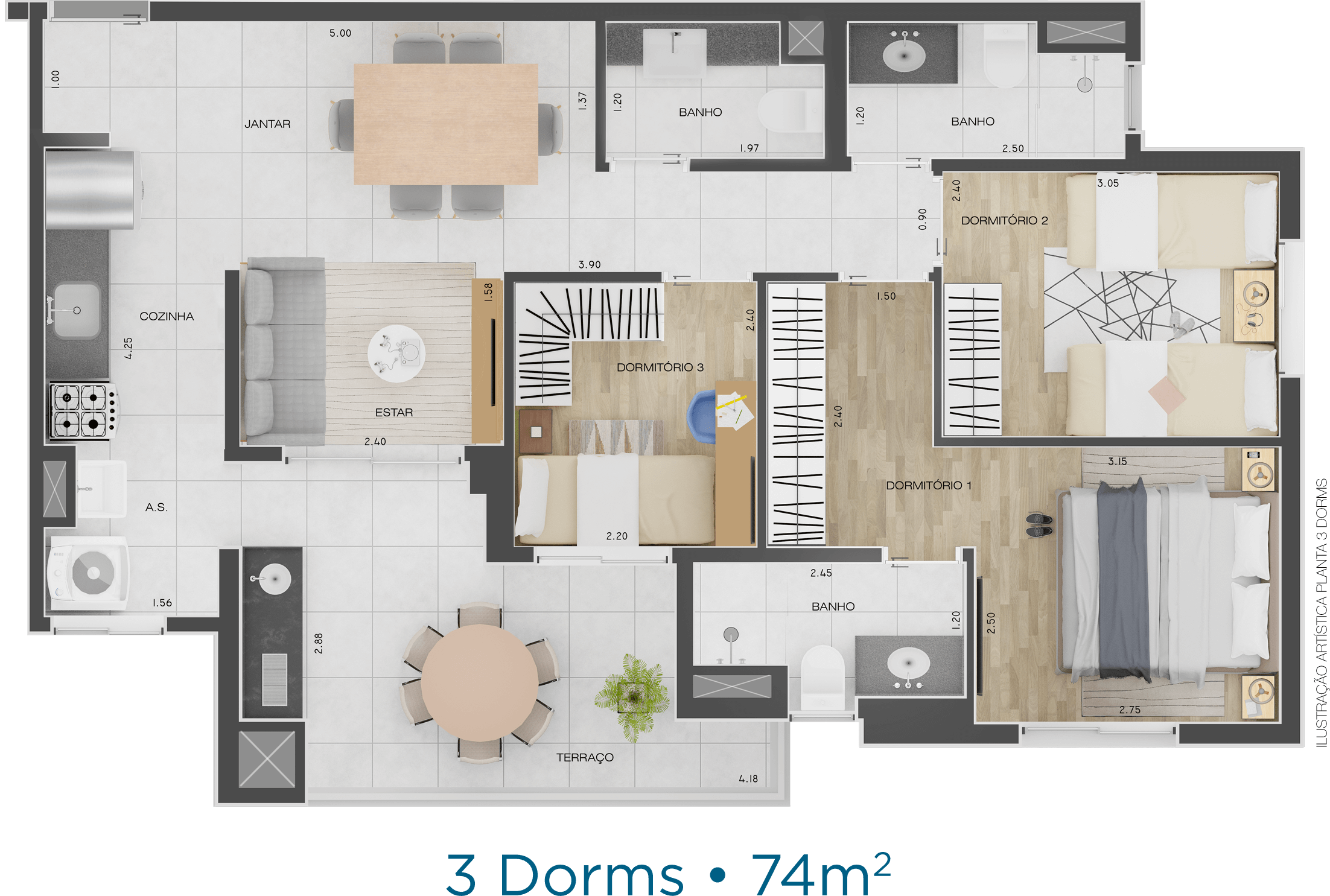 Apartamento à venda com 74m², 3 quartos com vaga - 15