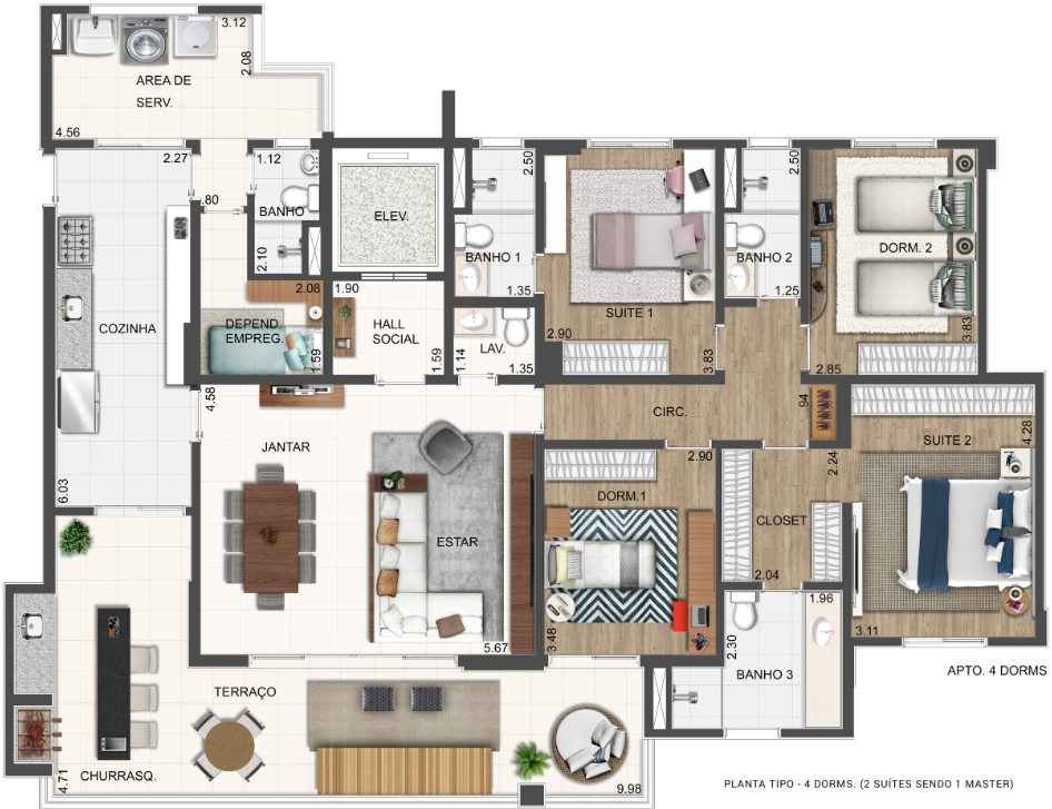Apartamento à venda com 183m², 4 quartos com vaga - 15