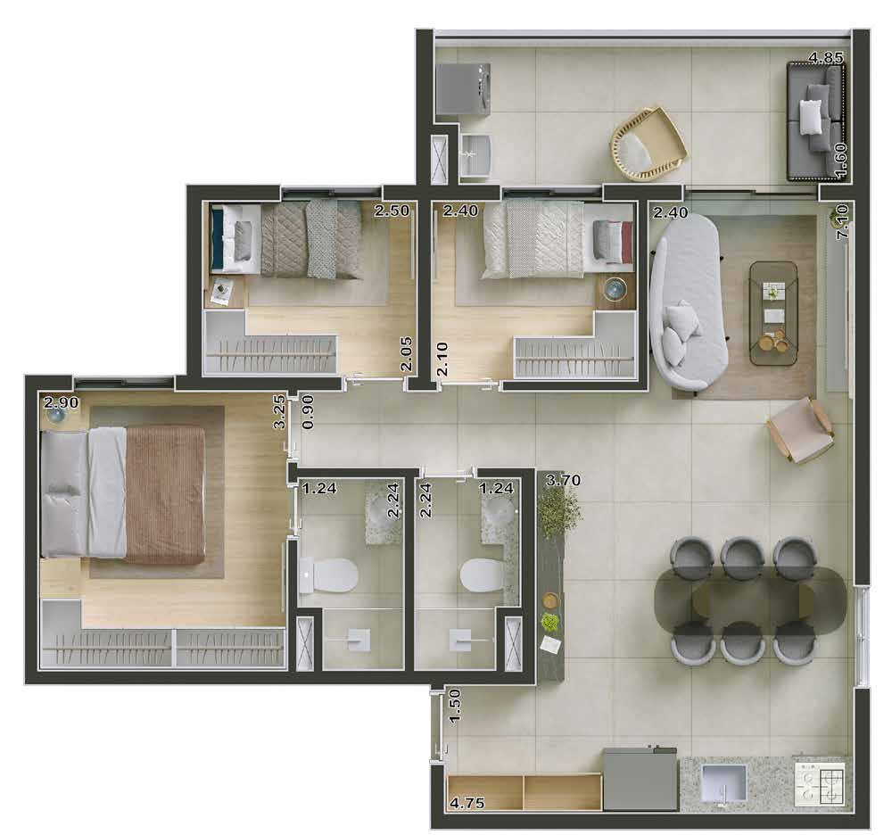Apartamento à venda com 69m², 3 quartos com vaga - 24