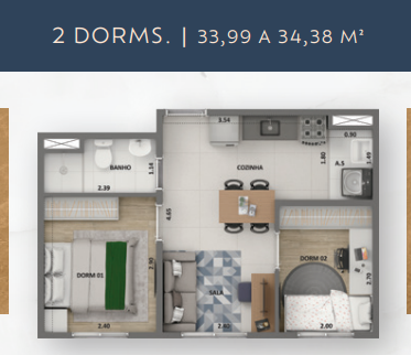 Apartamento à venda com 34m², 2 quartos sem vaga - 21