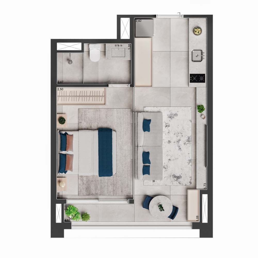 Studio à venda com 34m², 1 quarto sem vaga - 25