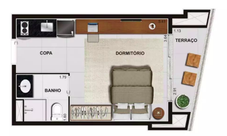 Studio à venda com 25m², 0 quartos sem vaga - 50
