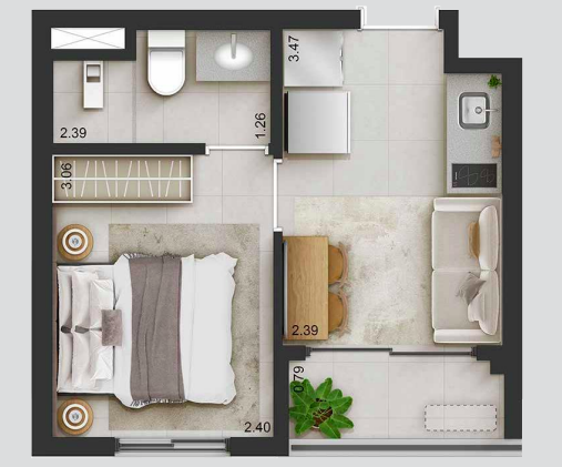 Apartamento à venda com 24m², 1 quarto sem vaga - 16