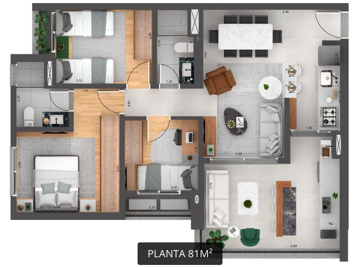 Apartamento à venda com 81m², 3 quartos com vaga - 15