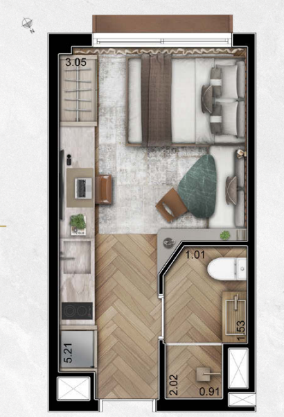 Studio à venda com 19m², 0 quartos sem vaga - 19