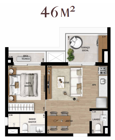 Apartamento à venda com 46m², 1 quarto com vaga - 29