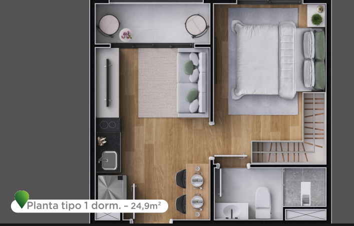 Apartamento à venda com 24m², 1 quarto sem vaga - 16