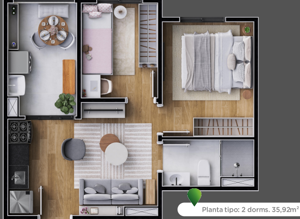 Apartamento à venda com 35m², 2 quartos sem vaga - 16