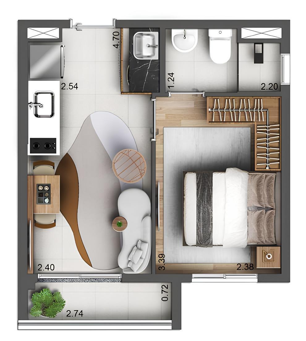 Apartamento à venda com 27m², 1 quarto sem vaga - 24