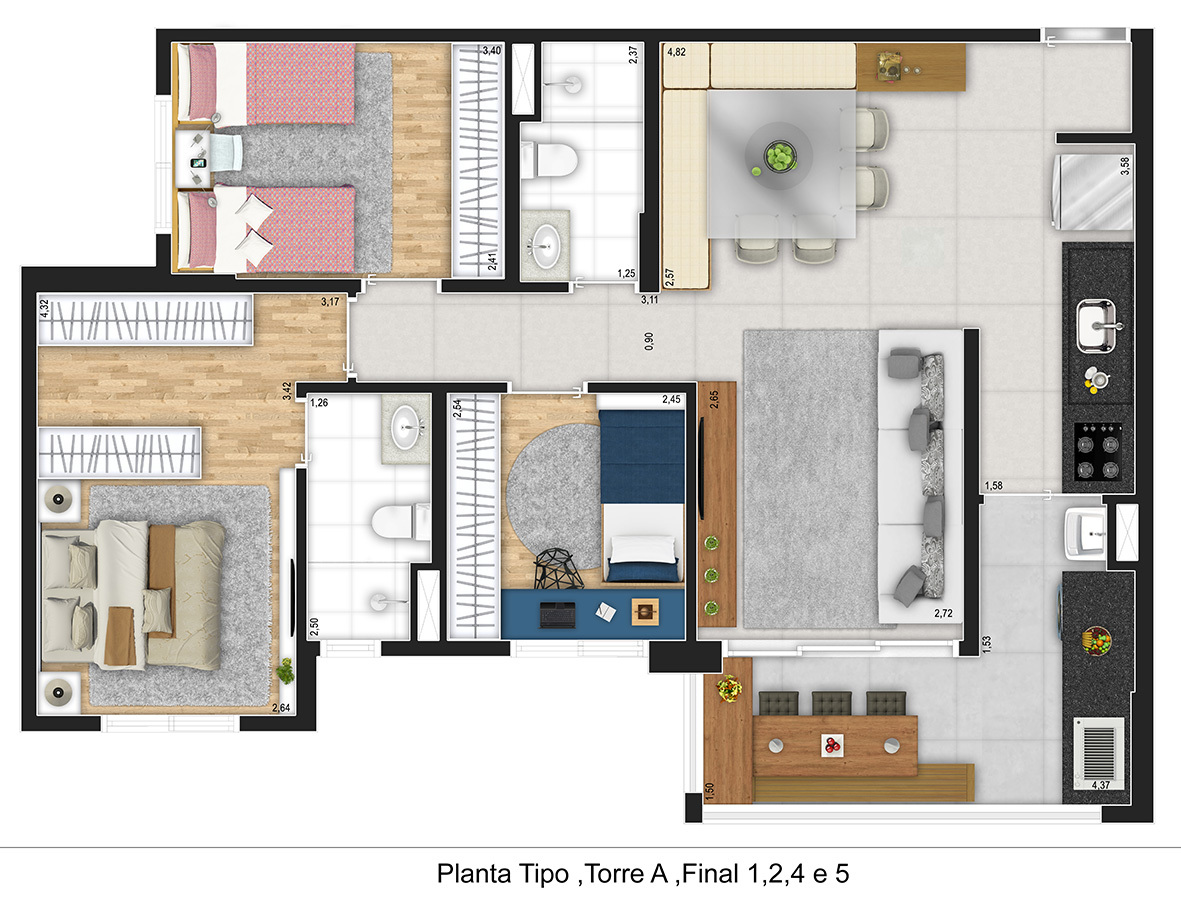 Apartamento à venda com 80m², 3 quartos com vaga - 22