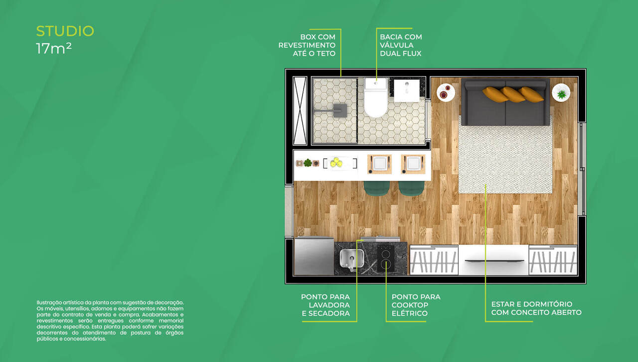 Studio à venda com 17m², 1 quarto sem vaga - 21