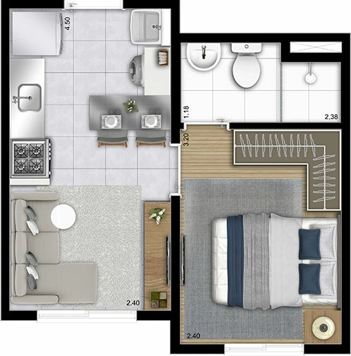 Apartamento à venda com 24m², 1 quarto sem vaga - 18