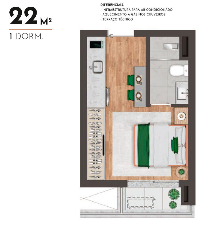 Studio à venda com 22m², 0 quartos sem vaga - 19