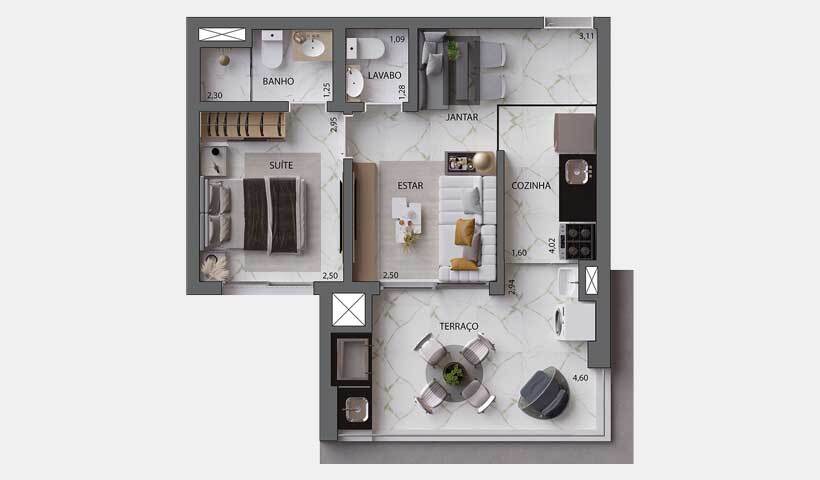 Apartamento à venda com 46m², 1 quarto com vaga - 17